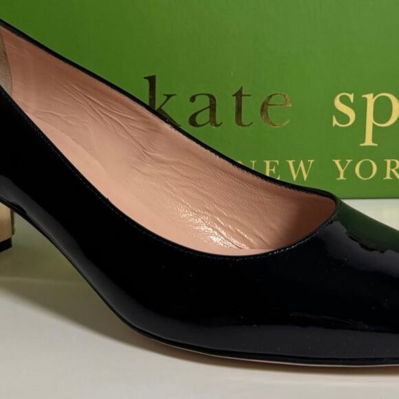 Kate Spade New York Danika Black Patent Leather Studded Heel  Kate Spade Danika Too Patent Leather Block Heel Pumps Black 8M NIB